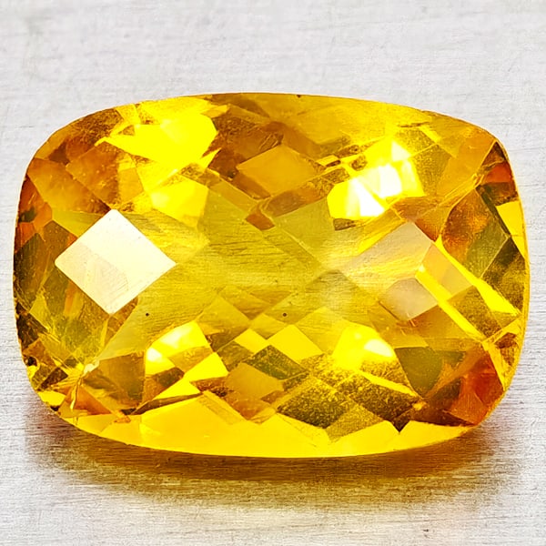 Natural Yellow Citrine Gemstones 2.13 Ct. Cushion Checkerboard Cut 10.3 x 7.2 Mm.: Product ID: 801815160 Product Name: Natural Citrine Weight: 2.13 CT. Size: 10.3 x 7.2 x 5 MM. Shape: Cushion Checkerboard Cut Color: Yellow Clarity:VVS - VSI Luster: Good Gems Origin: Brazil Treatment
