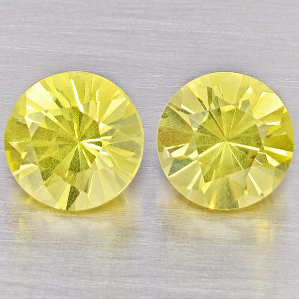 Natural Yellow Lemon Quartz Gemstones 3.80 Ct. 2 Pcs. Round Diamond Cut 8.2 Mm. (1 of 3)