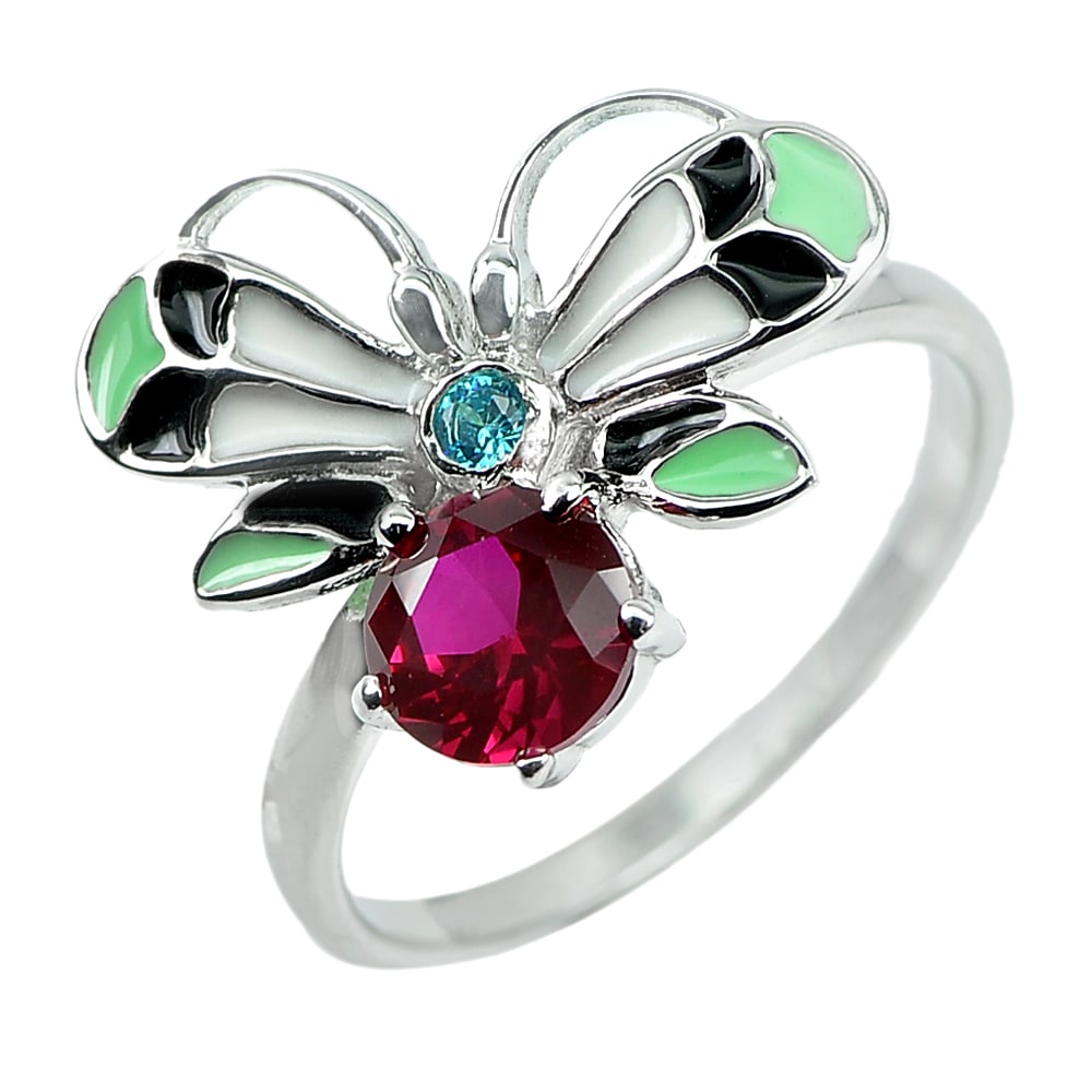 925 Sterling Silver 3.33 Grams Nice Multi Color Butterfly Enamel Ring Size 6 (1 of 3)
