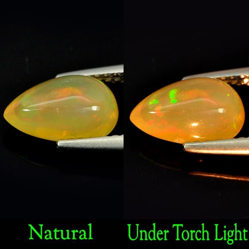 Natural Multi Color Opal Gemstones 1.48 Ct. Pear Cabochon Shape 9.9 x 6.4 Mm.: Product ID: 818707221 Product Name: Natural Opal Weight: 1.48 CT. Size: 9.9 x 6.4 x 4.9 MM. Shape: Pear Cabochon Color: Multi-Color Clarity:Semi - Transparent Luster: Iridescent Gems Origin: Ethiopia 