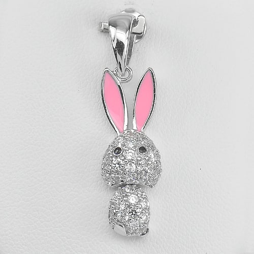 925 Sterling Silver Rabbit Design White Golde Plated Pendant: Product ID: 281330009 Product Name: Natural Fashion Jewelry Weight: 3.42 CT. Size: 35 x 9.3 Mm. MM. Shape: Rabbit Color: Pink Clarity:None Luster: Good Gems Origin: Thailand Treatment: None Crystal St