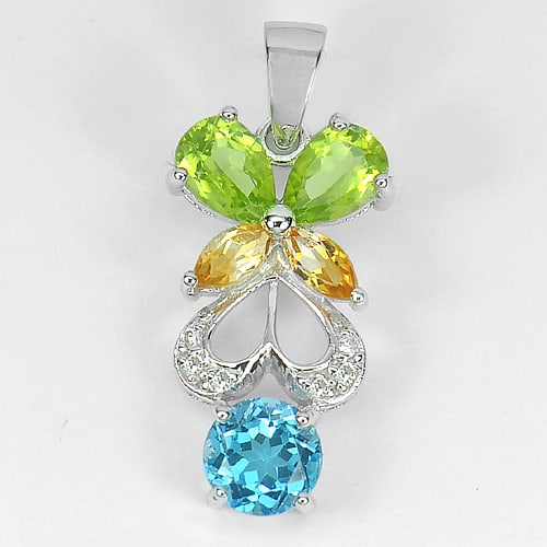 925 Sterling Silver Pendant 3.06 Grams with Natural Topaz Peridot and Citrine Gemstones (1 of 3)