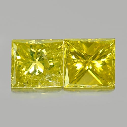 Natural Yellow Loose Diamond Belgium 0.41 Ct. 2 Pcs. Square Princess Cut: Product ID: 802102971 Product Name: Natural Enhanced Diamond Weight: 0.41 CT. Size: 3.4 x 3.4 x 2.3 MM. Shape: Square Princess Cut Color: Yellow Clarity:VSI Luster: Scintillating Gems Origin: Belgium 