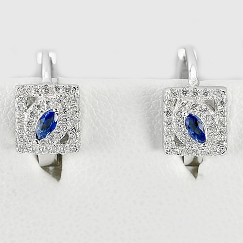 925 Sterling Silver Earrings Jewelry with Marquise Blue CZ Good Color Design (1 of 3)