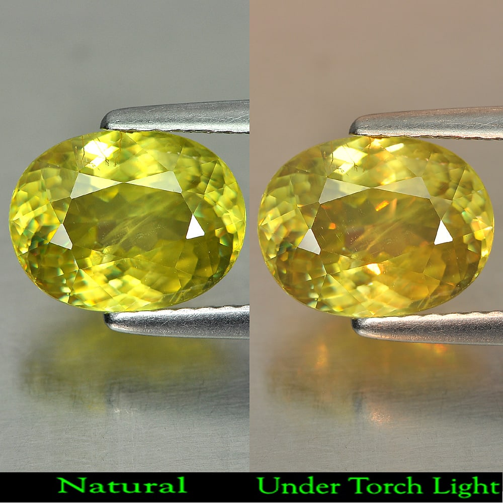 Natural Multi Color Titanium Sphene Gemstones With Rainbow Spark 2.53 Ct. Oval Shape 9.6 x 7.4 Mm.: Product ID: 806507811 Product Name: Natural Sphene Weight: 2.53 CT. Size: 9.6 x 7.4 x 4.6 MM. Shape: Oval Color: Yellow Clarity:VSI Luster: Adamantine Gems Origin: Madagascar Treatment: Unheated Cryst