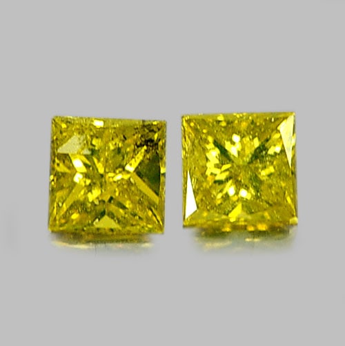 Natural Yellow Loose Diamond 0.19 Ct. 2 Pcs. Square Princess Cut 2.6 Mm. (1 of 3)