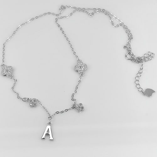 3.30 G. Letter A and Flower Design 925 Sterling Silver Necklace Length 16 Inch (1 of 3)