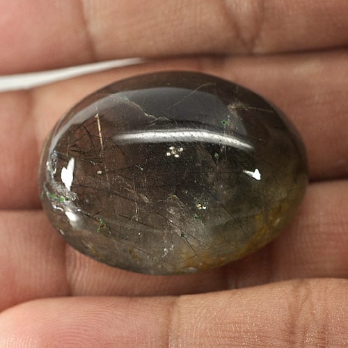 Natural White Black Rutilated Quartz Gemstones 67.28 Ct. Oval Cabochon Shape (1 of 3)