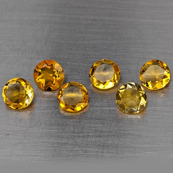 Natural Yellow Citrine Gemstones 5.27 Ct. 6 Pcs. Round Shape 6.8 Mm.: Product ID: 801815514 Product Name: Natural Citrine Weight: 5.27 CT. Size: 6.8 x 6.8 x 4.5 MM. Shape: Round Shape Color: Yellow Clarity:VSI Luster: Good Gems Origin: Brazil Treatment: Unheated Crystal
