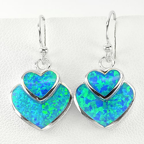 925 Sterling Silver Earrings Jewelry with Created Multi Color Blue Opal 6.50 Grams (1 of 3)
