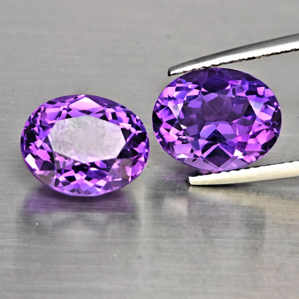 Natural Purple Amethyst Gemstones 6.89 Ct. 2 Pcs. Oval Shape 11.5 x 9.4 Mm. (1 of 3)
