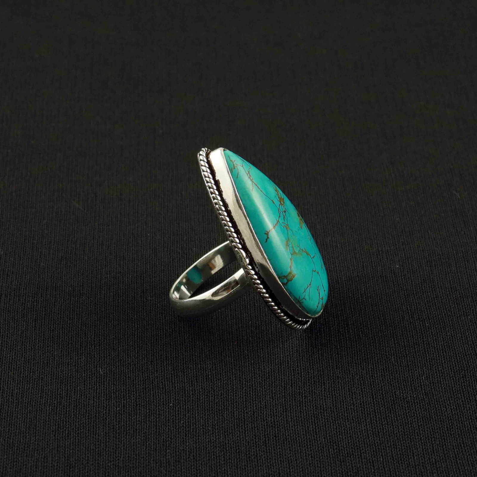Natural Turquoise Silver Plated Handmade Ring - 7MM - 2