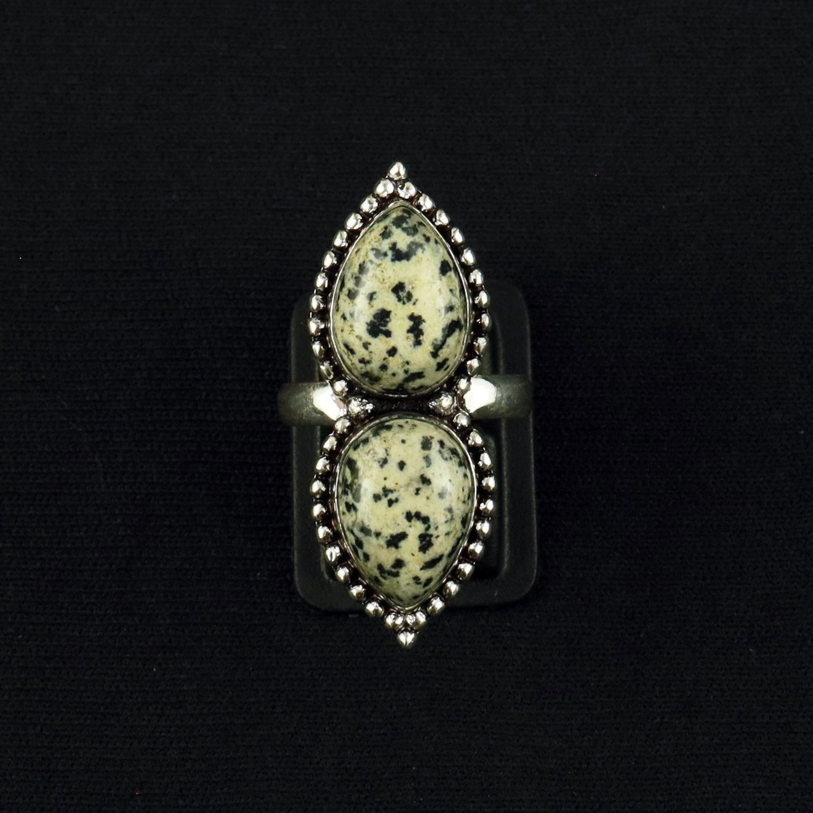 Natural Dalmatian Jasper Silver Plated Handmade Ring - 6.5MM: Product ID: 260610152951 Product - Handmade Silver Plated Ring Metal - 92.5 Sterling Silver Plated Ring Size - 6.5MM Gemstone - Dalmatian Jasper Gemstone Origin - Mexico Gemstone Size - 10X14 MM ( 2 S