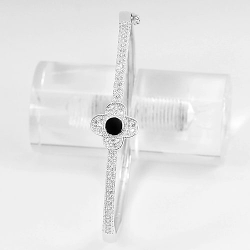925 Sterling Silver Bangle Jewelry Black Enamel Flower Diameter 55 Mm. 7.82 Grams (1 of 3)