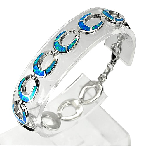 925 Sterling Silver Bracelet Jewelry with Multi Color Created Opal 17.38 Grams Length 7 Inch. (1 of 3)