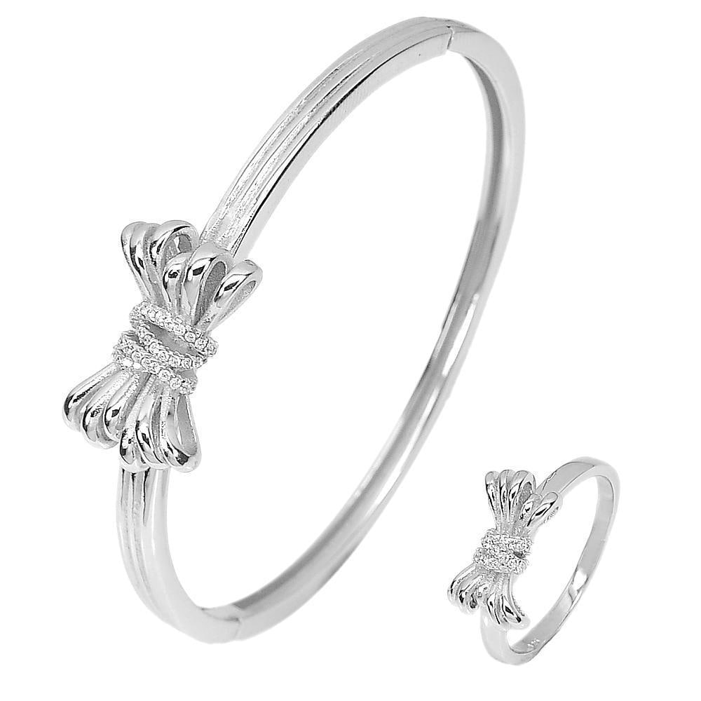 925 Sterling Silver Sets Bangle Diameter 57 Mm. & Ring Size 8.5: Product ID: 207103300 Product Type: 925 Sterling Silver Fine Jewelry Jewelry Weight: 20.02 Grams. Gemstones Color: Silver Metal: Solid Silver 92.5%. Gemstone Detail: Round White CZ Size 1 x 1 Mm. At Y
