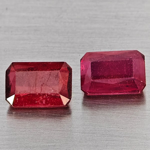 Natural Pigeon Blood Red Ruby Gemstones 2.16 Ct. 2 Pcs. Octagon Shape 7 x 4.9 Mm. (1 of 3)
