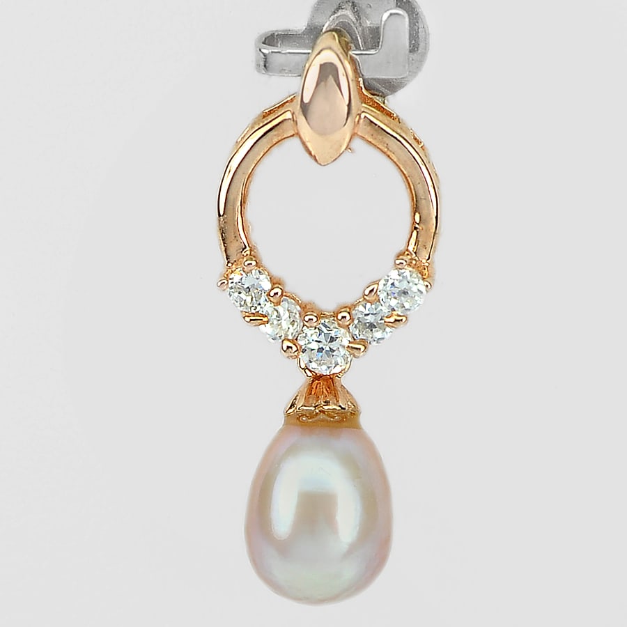 925 Sterling Silver Rose Gold Pendant 1.63 Grams Natural Orange Pink Pearl Gemstones (1 of 3)