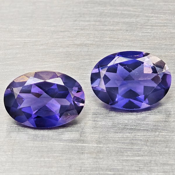 Natural Violetish Blue Iolite Gemstones 1.46 Ct. 2 Pcs. Oval Shape 7.2 x 5.2 Mm. (1 of 3)