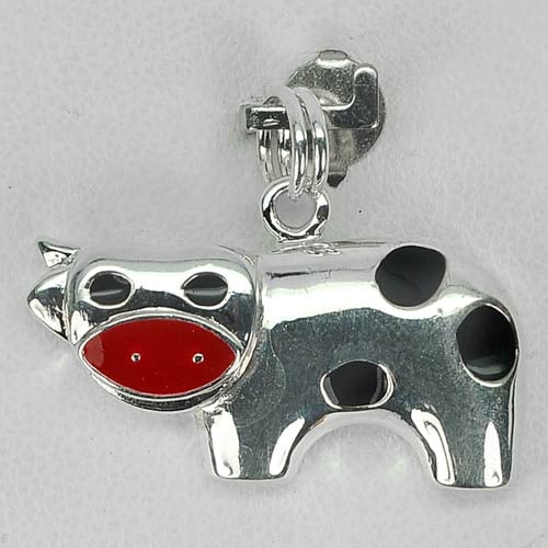 925 Sterling Silver Pendant Jewelry 3.23 Grams Cow Red Black Enamel (1 of 3)