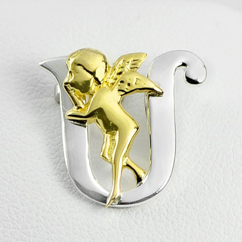 925 Sterling Silver Pendant Jewelry 1.78 Grams Two Color Cupid on Alphabet U (1 of 3)