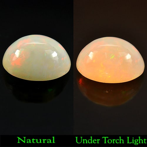 Natural Multi-Color Opal Gemstones 3.44 Ct. Oval Cabochon Shape 12 x 9.4 Mm.: Product ID: 818722327 Product Name: Natural Opal Weight: 3.44 CT. Size: 12 x 9.4 x 6.8 MM. Shape: Oval Cabochon Color: Multi Color Clarity:Semi - Transparent Luster: Strong Iridescent Gems Origin: Eth