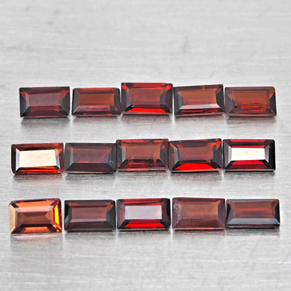 Natural Orangish Red Garnet Gemstones 4.91 Ct. 15 Pcs. Baguette Shape 5.2 x 3.2 Mm. (1 of 3)