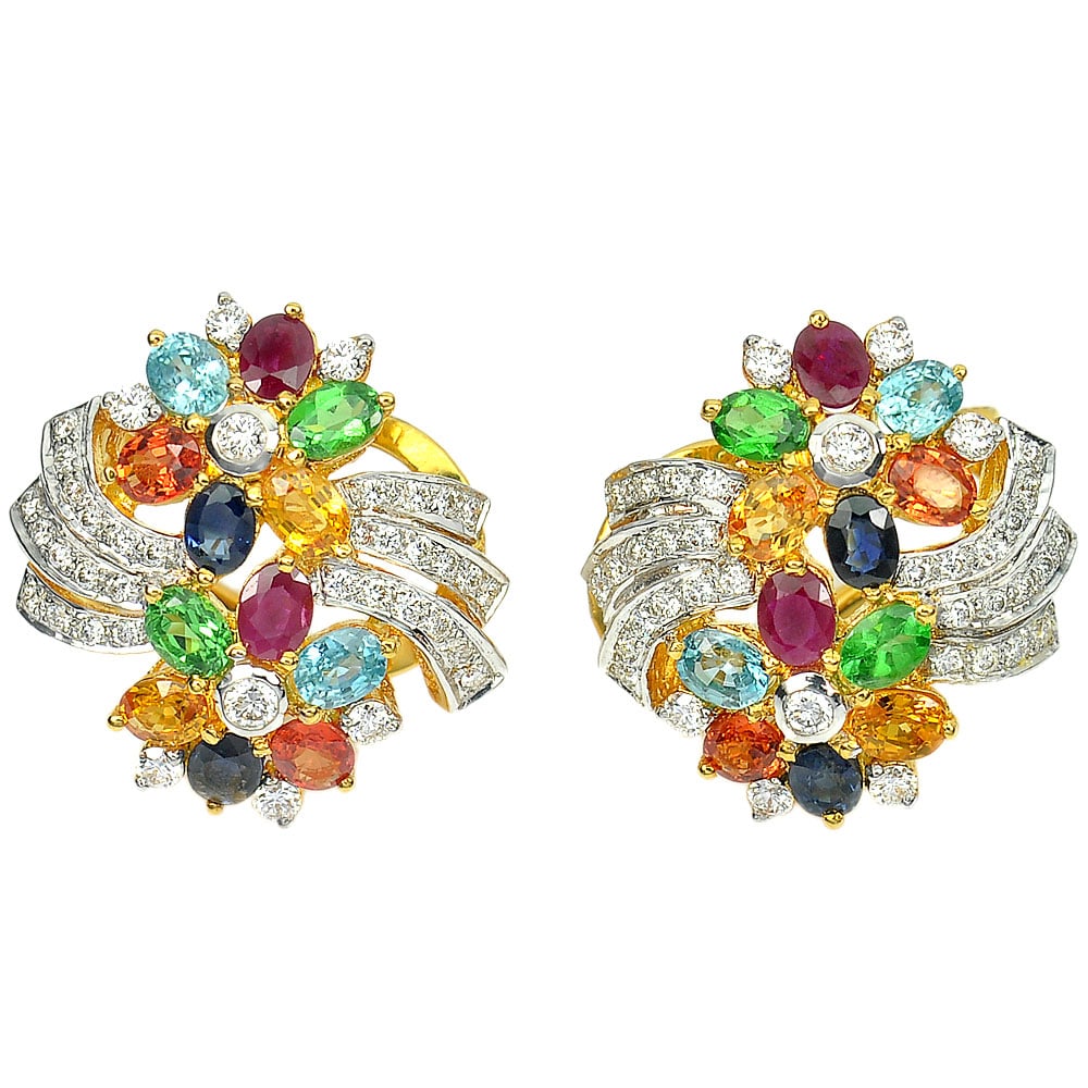 Natural Sapphire 5.40 Ct. & Diamond 0.93 Ct. 18K Yellow Gold Earring Jewelry 12.24 Grams: Jewelry Setting Metal: 18K Yellow Gold Jewelry Weight: 12.24 Grams. Gemstones Details Product ID: 200200476 Product Name: Solid Yellow Gold Gemstone: Total Gem Weight: 5.40 CT. Gems Size: Mix Size MM.