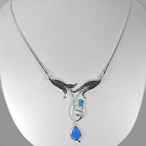 925 Sterling Silver Necklace Jewelry with Multi Color Created Opal 12.60 Grams Leagth 22 Inch.: Product ID: 280240003 Product Type: 925 Sterling Silver Fine Jewelry Jewelry Weight: 12.60 Grams. Gemstones Color: Multi Color White, Multi Color Blue Metal: Solid Silver 92.5%. Gemstone Detail: Avera