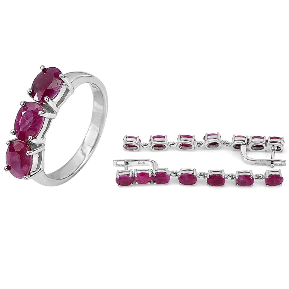Natural Purplish Red Ruby 925 Sterling Silver Jewelry Sets 14.54 Grams Earrings And Ring Size 8: Product ID: 207100033 Product Type: 925 Sterling Silver Fine Jewelry Jewelry Weight: 14.54 Grams. Ring Size: 8 Resizable(Fee) Gemstones Color: Red Metal: Solid Silver 92.5%. Gemstone Detail: Center : 