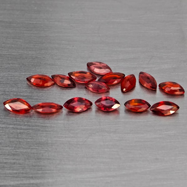Natural Red Songea Sapphire Gemstones 1.88 Ct. 15 Pcs. Marquise Shape: Product ID: 806130439 Product Name: Natural Red Sapphire Weight: 1.88 CT. Size: 5.2 x 2.6 x 1.9 to 4.3 x 2.6 x 1.7 MM. Shape: Marquise Shape Color: Red Clarity: VVS-VSI Luster: Good Gems Origin: Tanza