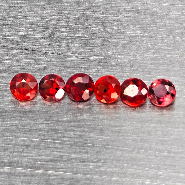 Natural Red Songea Sapphire Gemstones 0.64 Ct. 5 Pcs. Round Diamond Cut 2.4 Mm.: Product ID: 806162829 Product Name: Natural Red Sapphire Weight: 0.64 CT. Size: 2.4 x 2.4 x 1.6 MM. Shape: Round Diamond Cut Color: Red Clarity:SI1 Luster: Good Gems Origin: Tanzania Treatment: Heated