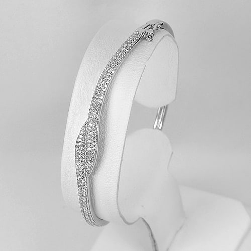 925 Sterling Silver Bangle Jewelry White Gold Plated 7.49 Grams Diameter 56 Mm. (1 of 3)