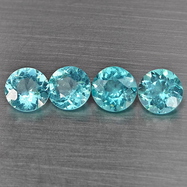 Natural Paraiba Color Apatite Gemstones 2.06 Ct. 4 Pcs. Round Shape 5.1 Mm.: Product ID: 800613753 Product Name: Natural Apatite Weight: 2.06 CT. Size: 5.1 x 5.1 x 3 MM. Shape: Round Color: Paraiba Color Clarity:VSI Luster: Very Good Gems Origin: Tanzania Treatment: Unheated C