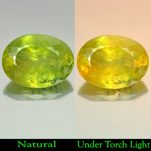 Natural Green Sphene Gemstones Red Spark 4.36 Ct. Oval Shape 11.6 x 8.6 Mm.: Product ID: 806504596 Product Name: Natural Sphene Weight: 4.36 CT. Size: 11.6 x 8.6 x 5.7 MM. Shape: Oval Color: Intense Green With Red Spark Clarity:VSI - SI Luster: Adamantine Gems Origin: Madagasc