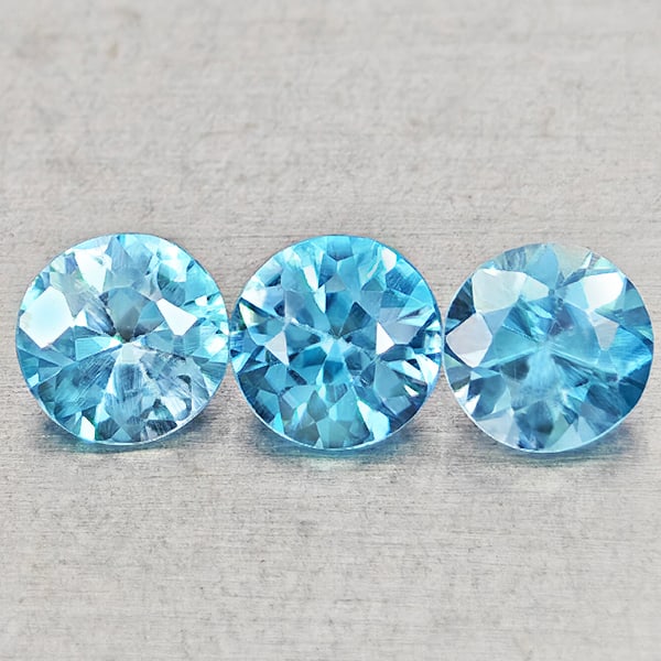 Natural Blue Zircon Gemstones 1.48 Ct. 3 Pcs. Round Diamond Cut 4.5 Mm.: Product ID: 807743044 Product Name: Natural Zircon Weight: 1.48 CT. Size: 4.5 x 4.5 x 2.9 MM. Shape: Round Diamond Cut Color: Blue Clarity:VSI Luster: Good Gems Origin: Cambodia Treatment: Heated Crys