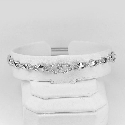 925 Sterling Silver Bangle Jewelry White Gold Plated 8.01 Grams Diameter 60 Mm. (1 of 3)