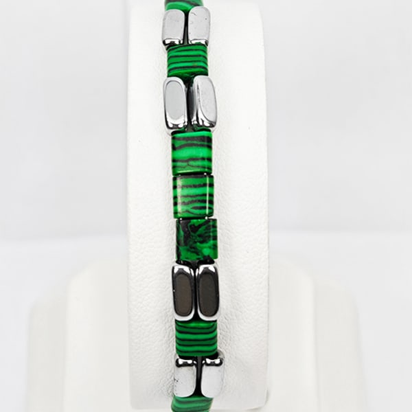 Natural Malachite Gemstones 952 Sterling Silver Bracelet Jewelry Max Length 6 Inch. (1 of 3)