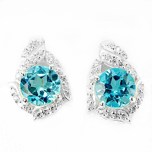 Natural Swiss Blue Topaz with 925 Sterling Silver Earrings Jewelry 4.92 Grams (1 of 3)
