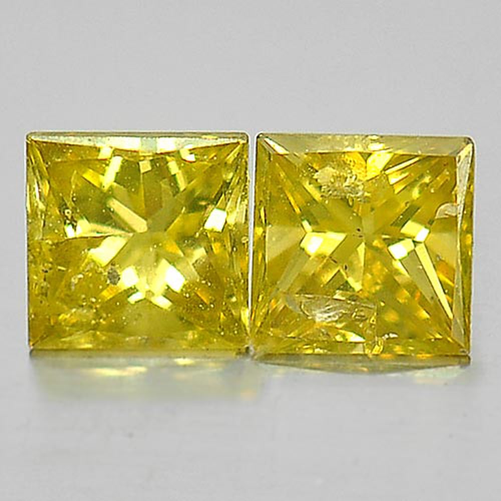 Natural Yellow Diamond 0.24 Ct. 2 Pcs Square Princess Cut 2.9 Mm: Product ID: 802103273 Product Name: Natural Enhanced Diamond Weight: 0.24 CT. Size: 2.9 x 2.9 x 1.7 MM. Shape: Square Princess Cut Color: Yellow Clarity:SI1 Luster: Scintillating Gems Origin: Belgium 