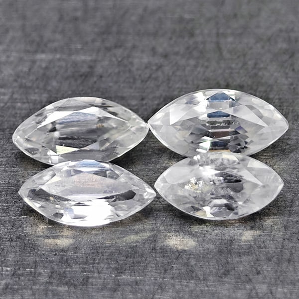 Natural White Zircon Gemstones 2.57 Ct. 4 Pcs. Marquise Shape 6.9 Mm.: Product ID: 807742913 Product Name: Natural Zircon Weight: 2.57 CT. Size: 6.9 x 3.6 x 3 MM. Shape: Marquise Shape Color: White Clarity:VSI Luster: Good Gems Origin: Cambodia Treatment: Heated Crystal 