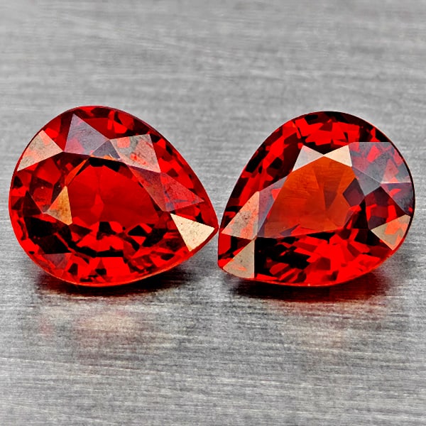 Natural Orange Red Spessartine Garnet Gemstones 1.99 Ct. 2 Pcs. Pear Shape 6.5 x 5.5 Mm.: Product ID: 802937152 Product Name: Natural Garnet Weight: 1.99 CT. Size: 6.5 x 5.5 x 3.3 MM. Shape: Pear Shape Color: Orangish Red Clarity:VSI Luster: Very Good Gems Origin: Namibia Treatment: Unheat