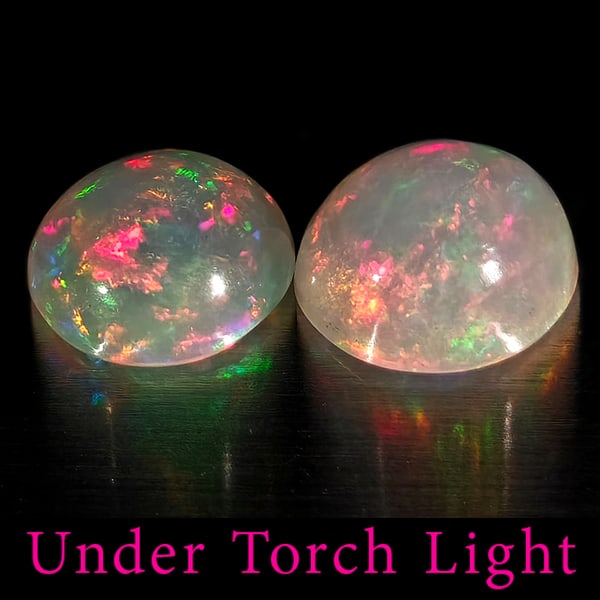 Natural Multi Color Opal Gemstones 1.51 Ct. 2 Pcs. Round Cabochon Shape 7.1 Mm.: Product ID: 818728208 Product Name: Natural Opal Weight: 1.51 CT. Size: 7.1 x 7.1 x 4 MM. Shape: Round Cabochon Color: Multi-Color Clarity:Semi - Transparent Luster: Good Gems Origin: Ethiopia Treatme