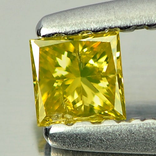 Natural Yellow Loose Diamond 0.12 Ct. Square Princess Cut: Product ID: 802103981 Product Name: Natural Enhanced Diamond Weight: 0.12 CT. Size: 2.9 x 2.8 x 1.9 MM. Shape: Square Princess Cut Color: Yellow Clarity:SI1 Luster: Scintillating Gems Origin: Belgium 