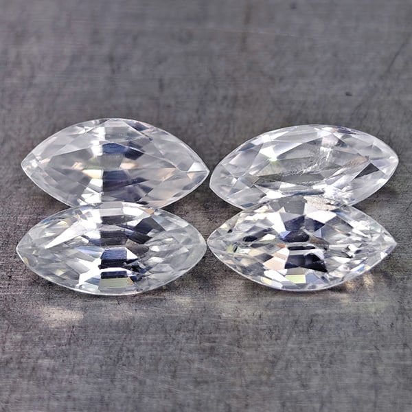 Natural White Zircon Gemstones 3.59 Ct. 4 Pcs. Marquise Shape 8.2 Mm.: Product ID: 807742905 Product Name: Natural Zircon Weight: 3.59 CT. Size: 8.2 x 4.2 x 3.5 MM. Shape: Marquise Shape Color: White Clarity:VSI Luster: Good Gems Origin: Cambodia Treatment: Heated Crysta