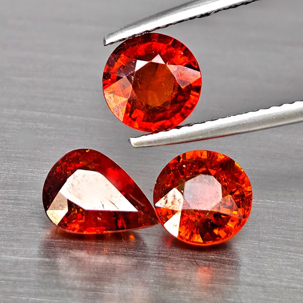 Natural Orangish Red Spessartine Garnet Gemstones 5.44 Ct. 3 Pcs. Mixed Shape (1 of 3)