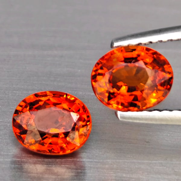 Natural Orangish Red Spessartine Garnet Gemstones 2.58 Ct. 2 Pcs. Oval Shape 6.8 x 5.8 Mm.: Product ID: 802937974 Product Name: Natural Garnet Weight: 2.58 CT. Size: 6.8 x 5.8 x 3.7 MM. Shape: Oval Color: Orangish Red Clarity:VSI Luster: Very Good Gems Origin: Namibia Treatment: Unheated Cry