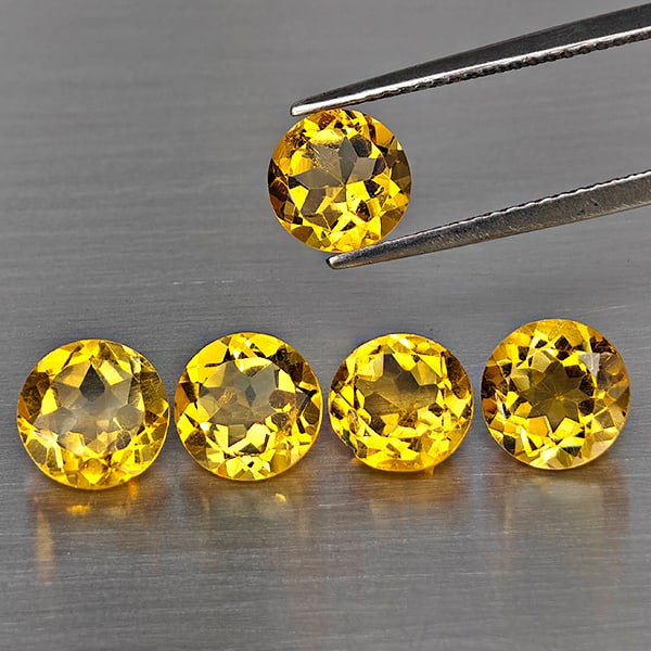 Natural Yellow Citrine Gemstones 6.36 Ct. 5 Pcs. Round Shape 7.2 Mm.: Product ID: 801815544 Product Name: Natural Citrine Weight: 6.36 CT. Size: 7.2 x 7.2 x 4.3 MM. Shape: Round Color: Yellow Clarity:VSI Luster: Very Good Gems Origin: Brazil Treatment: Unheated Crystal 