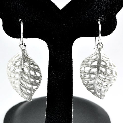 925 Sterling Silver Jewelry Leaf Hoop Earrings Jewelry 5.64 Grams (1 of 3)
