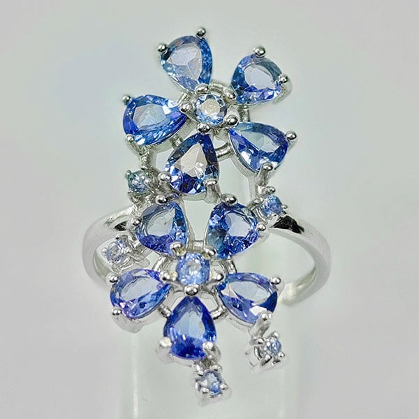 Natural Violetish Blue Tanzanite Gemstones 925 Sterling Silver Ring Jewelry 4.31 Grams Size 7 (1 of 3)